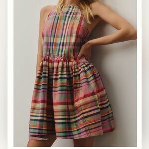 Anthropologie Kyla Drop Waist Pink Plaid Dress